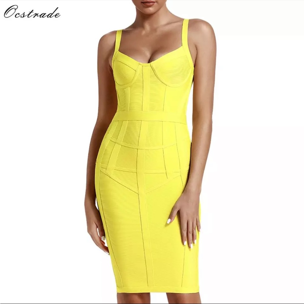 Bandage yellow midi dress